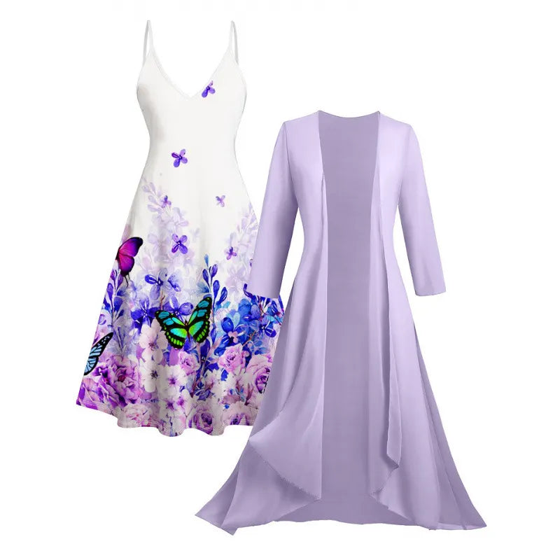 Printed V Neck Cami Long Dress
