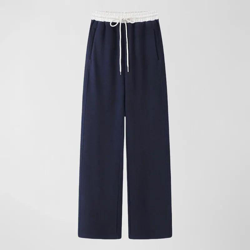 Color Block Drawstring Elastic Waist Straight Casual Pants
