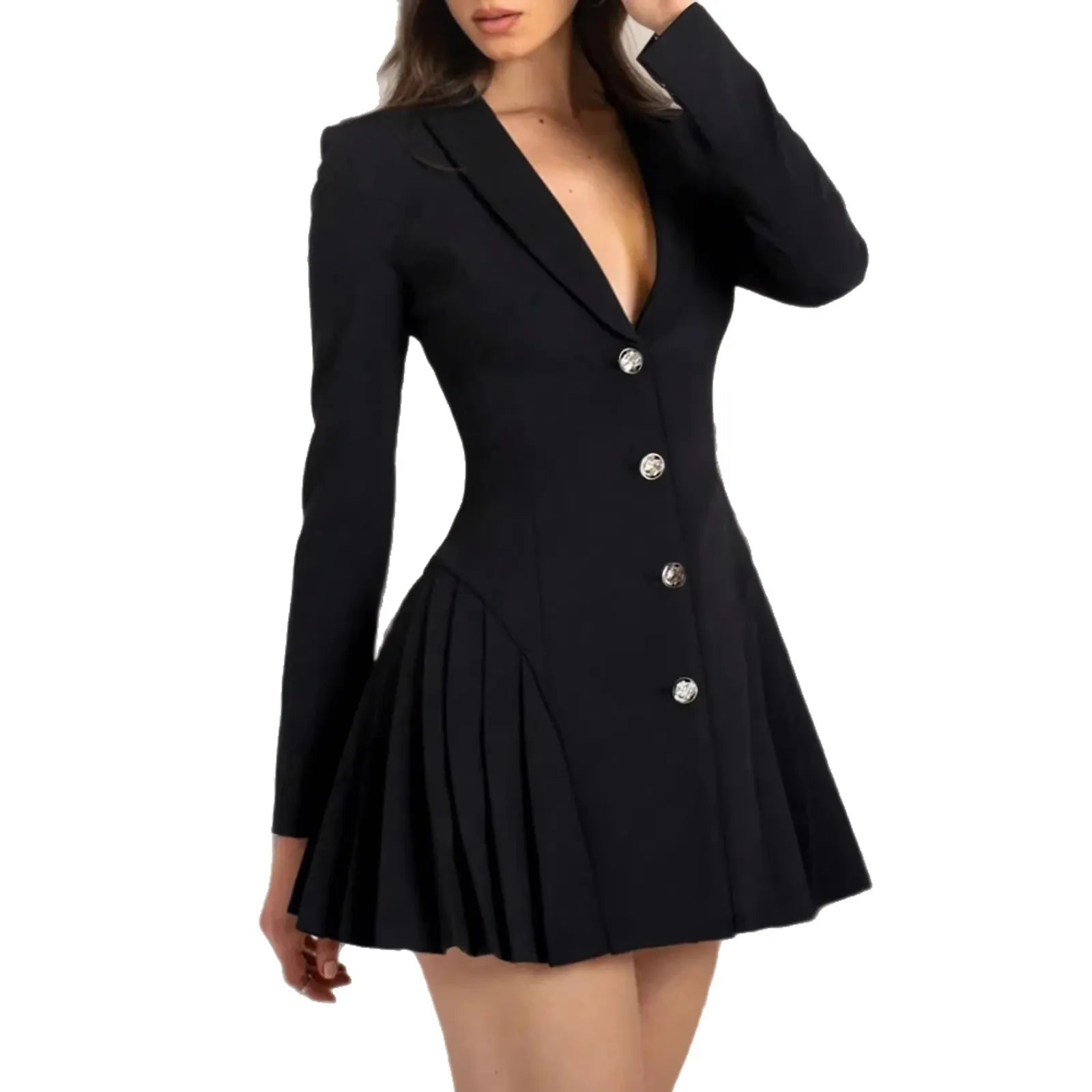 Lapel Single Breasted Pleated Blazer Mini Dress