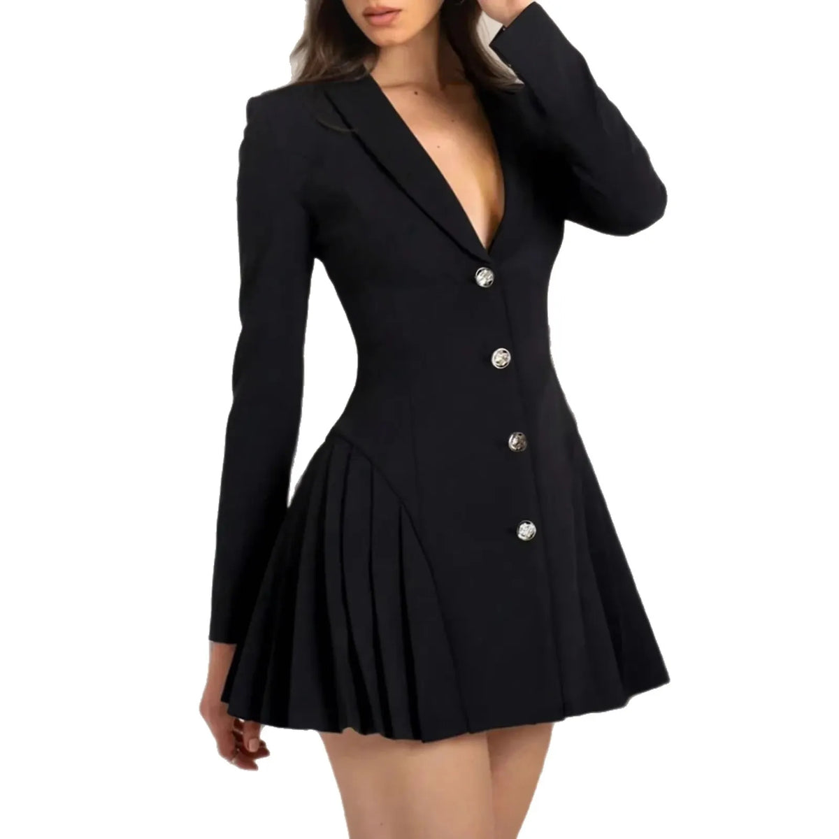 Lapel Single Breasted Pleated Blazer Mini Dress