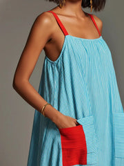 Stripe Color Block Pocket Sling Long Dress