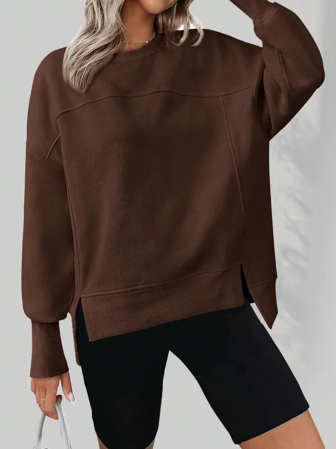 Oversized Side Slit Crewneck Sweatshirt