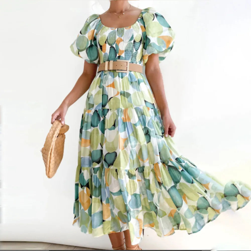 Abstract Print Off-Shoulder Maxi Dress