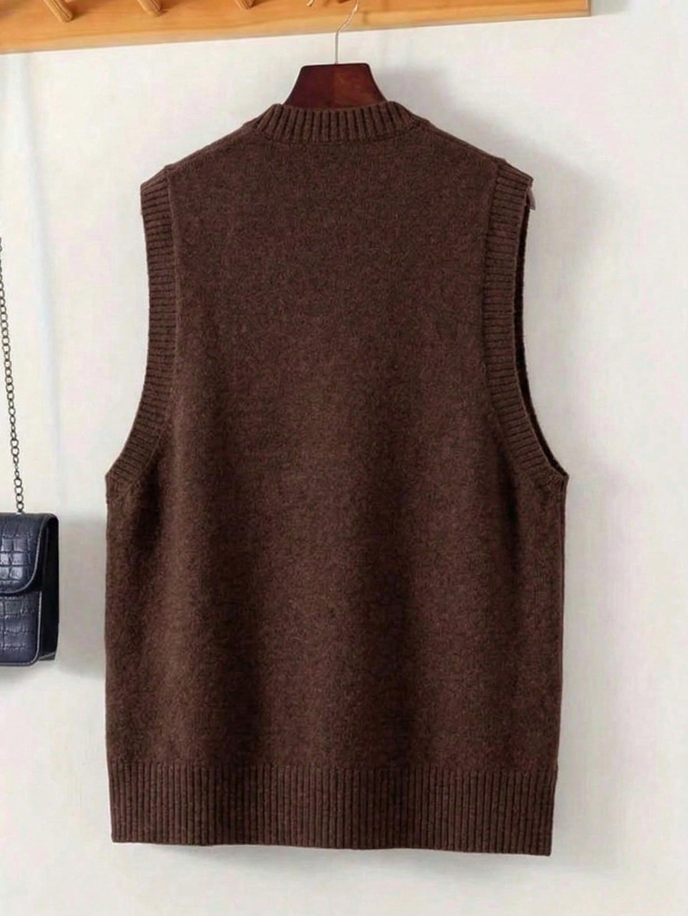 Chocolate Brown Round Neck Knit Sweater Vest