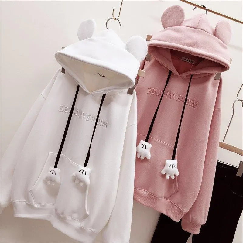 3D Mouse Ear Hand Pendant Embroidery Hoodie