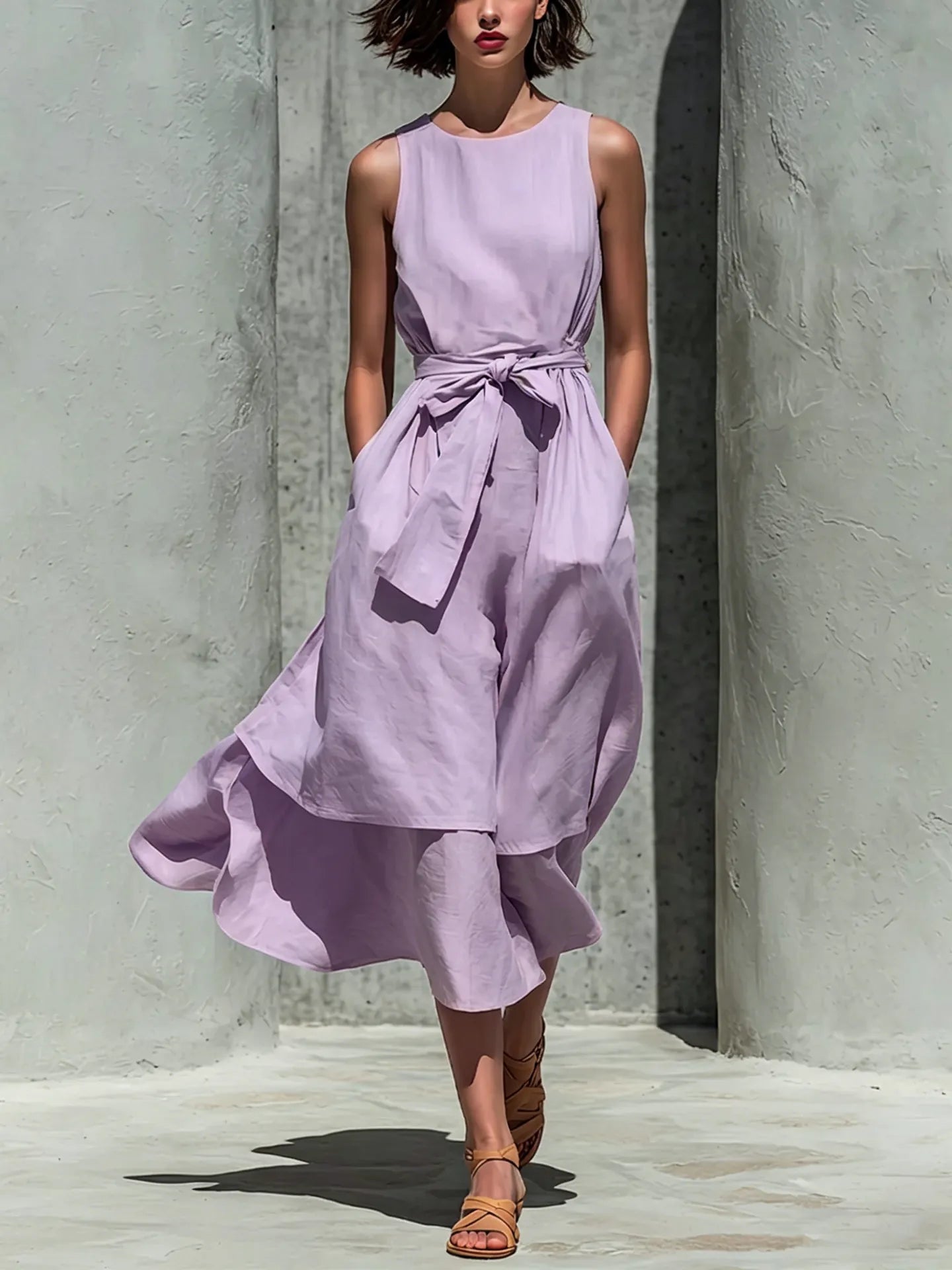 Sleeveless Linen Midi Dress