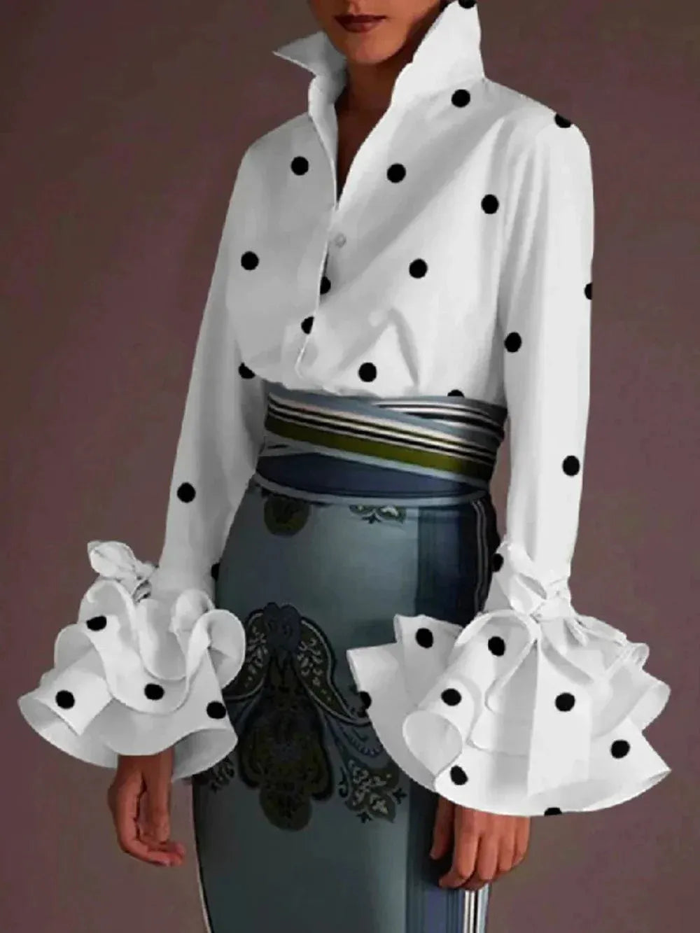 Ruffle Cuff Button-Down Blouse