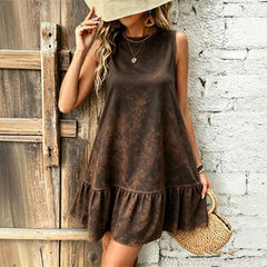 Green Gradient Round Neck Sleeveless Ruffle Hem Mini Dress