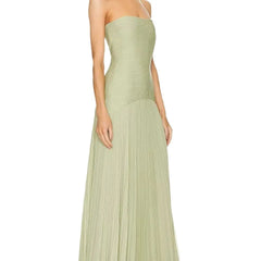 Strapless Solid Color Pleated Slim Fit Maxi Dress