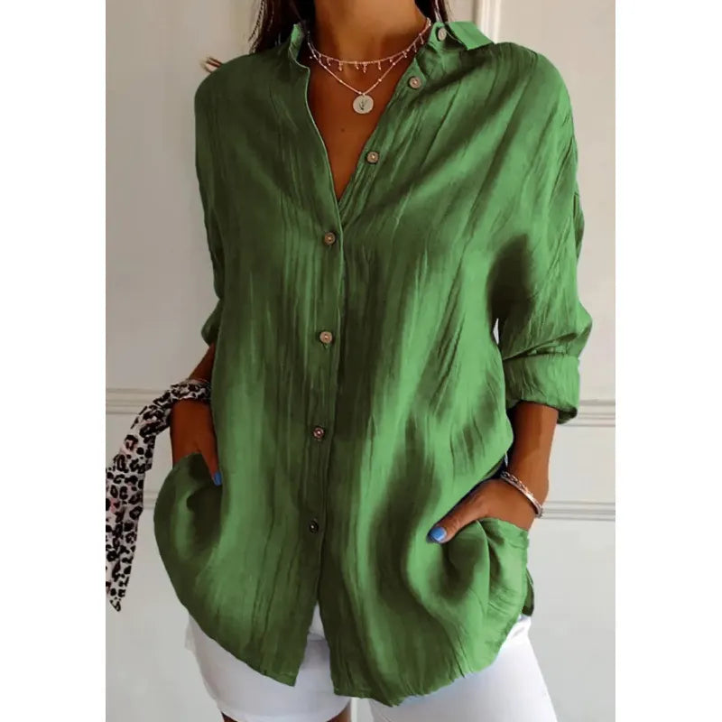 Solid Color Button Down Long Sleeve Shirt,