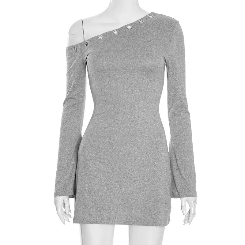 One Shoulder Button Bodycon Mini Dress