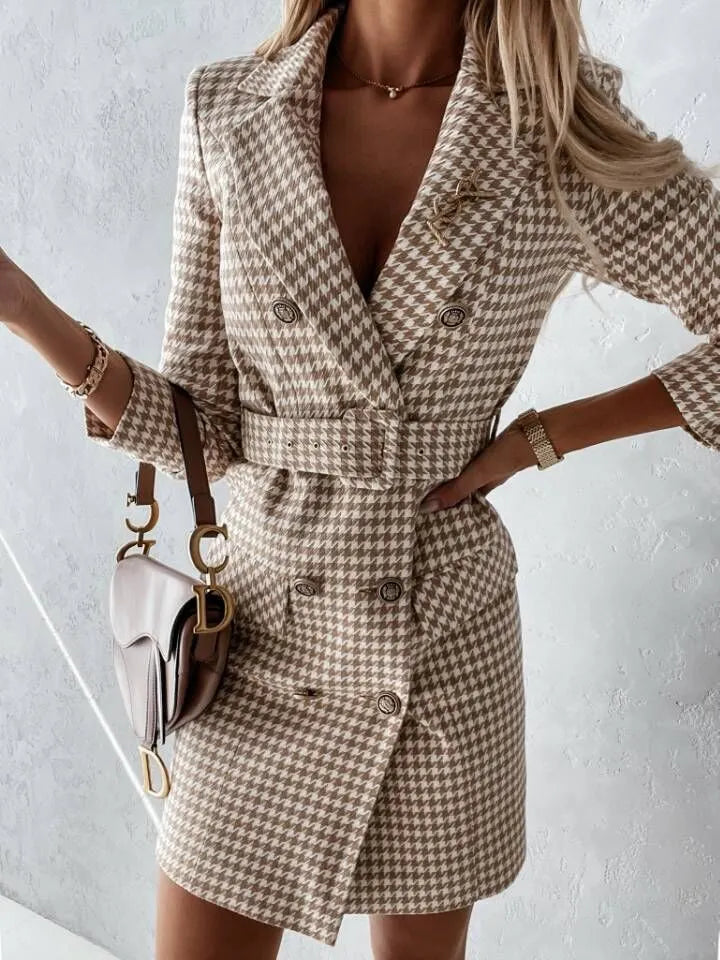 Plaid Double-Breasted Blazer Dress