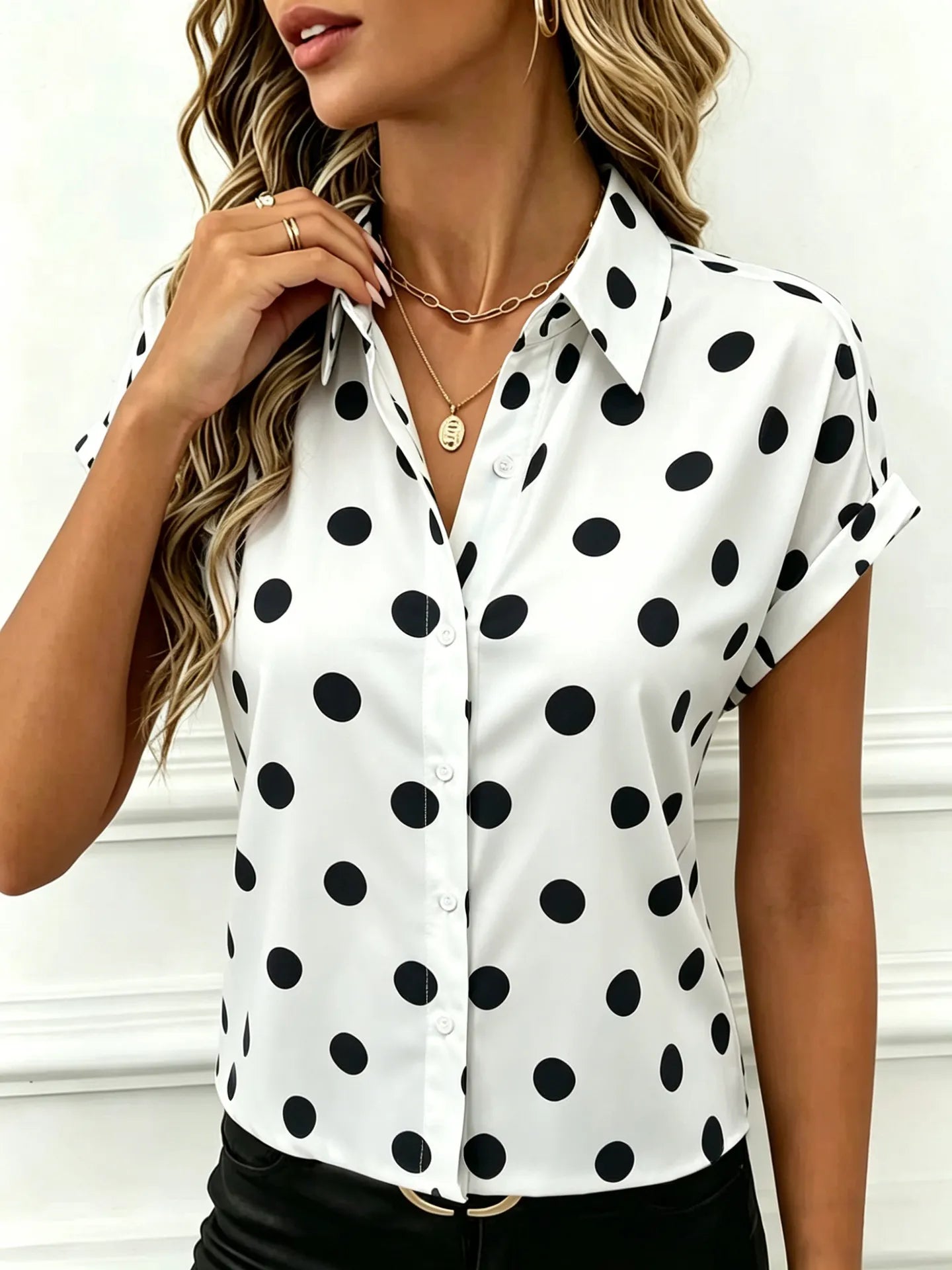 Polka Dot Short Sleeve Button-Down Shirt