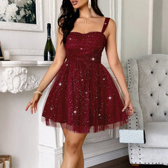 Glitter Tulle Spaghetti Strap Mini Party Dress