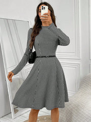 Gingham Stand Collar A-Line Mini Dress