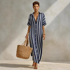 Striped Button Front Shirt Maxi Dress