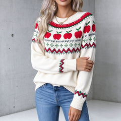Christmas Cartoon Print Round Neck Pullover Sweater