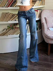 Y2K Vintage Low Rise Washed Blue Flare Denim Jeans