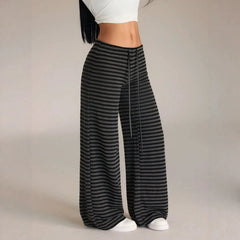Striped Drawstring Wide Leg Casual Pants