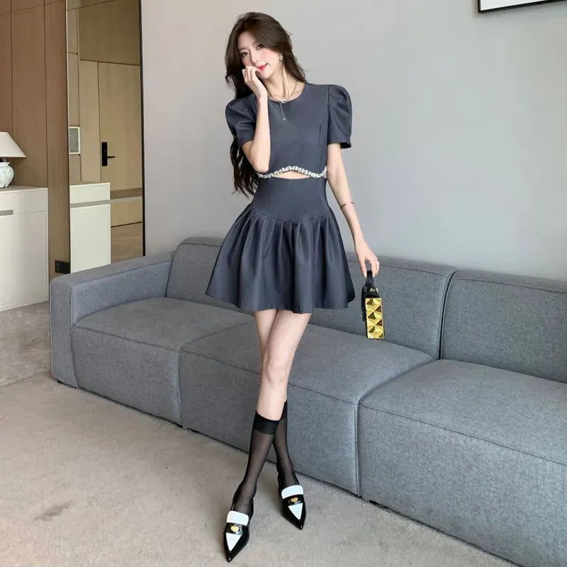 Black Cutout Rhinestone Mini Dress