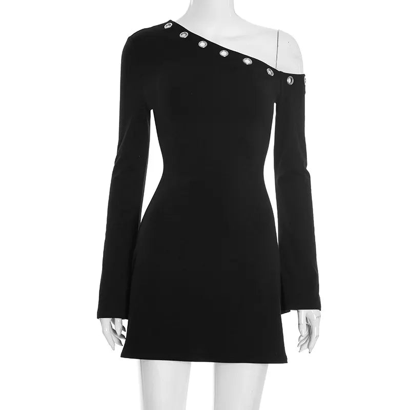 One Shoulder Button Bodycon Mini Dress