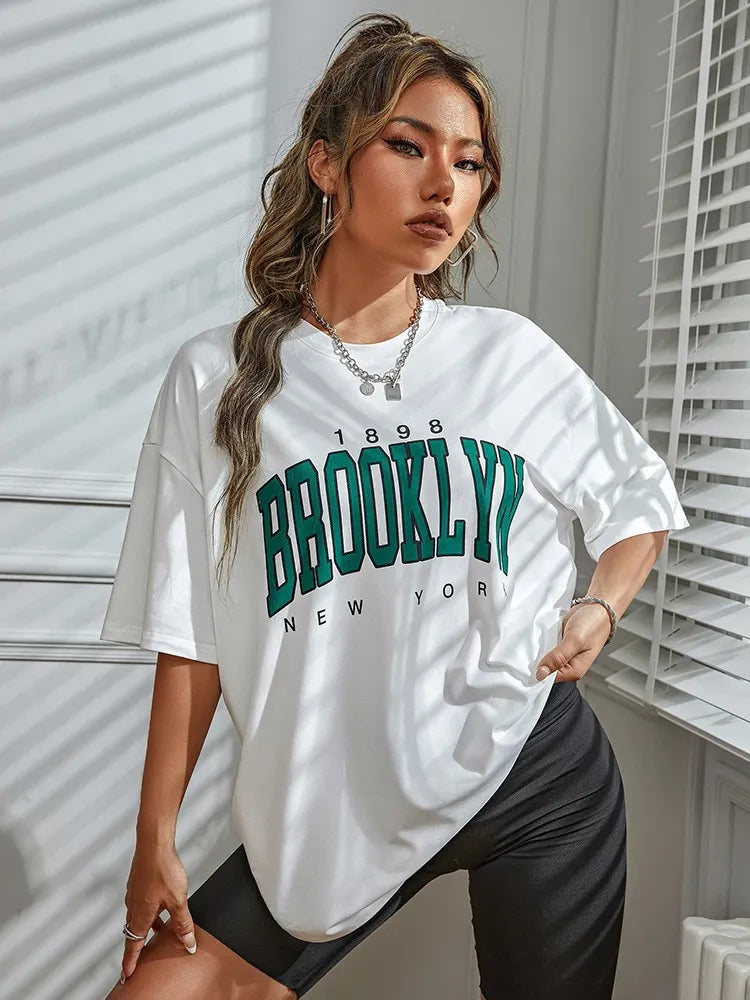 Men's Brooklyn Letter Print Loose Cotton Short Sleeve T-Shirt