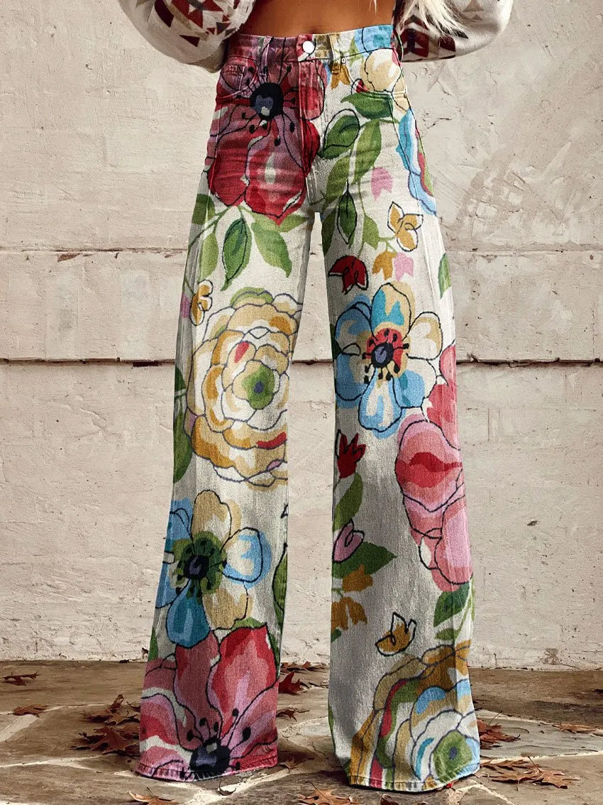 Printed Flare Work Pants