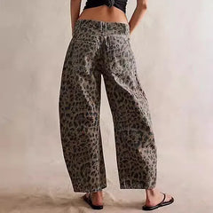 Leopard Print Loose Casual Wide Leg Jeans