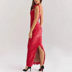 Lace Applique Bow Strap Bodycon Maxi Dress