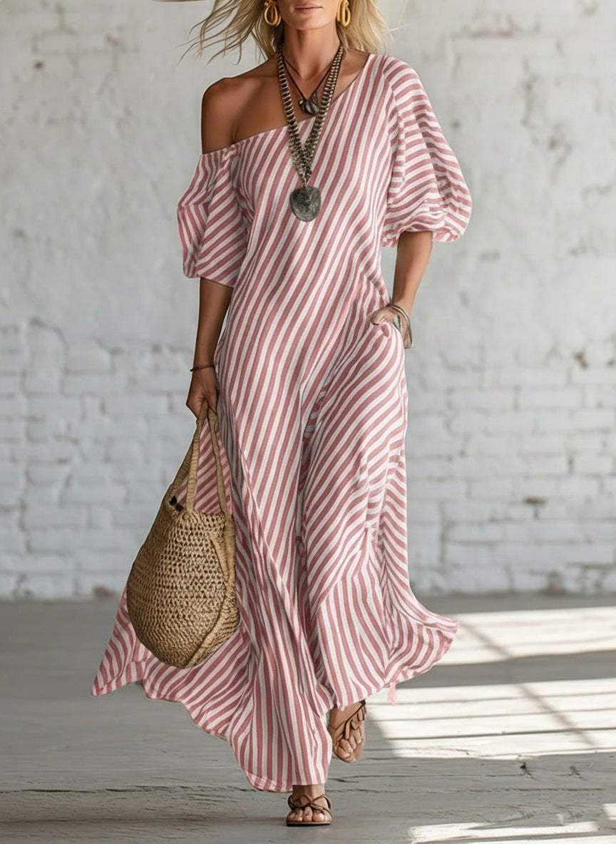Striped Off Shoulder Maxi Dress