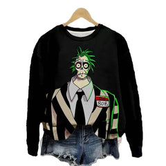 Halloween Witch Pumpkin Print Crew Neck Sweatshirt