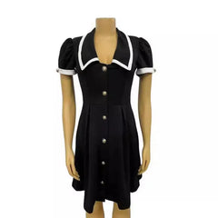 Contrast Collar Button Front Short Sleeve A-Line Mini Dress