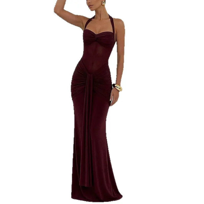 Halter Twist Front Slim Maxi Evening Formal Dress