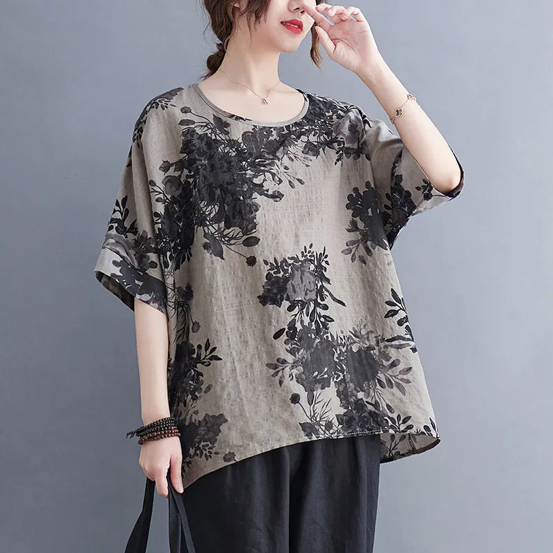 Abstract Print Loose Tunic Top