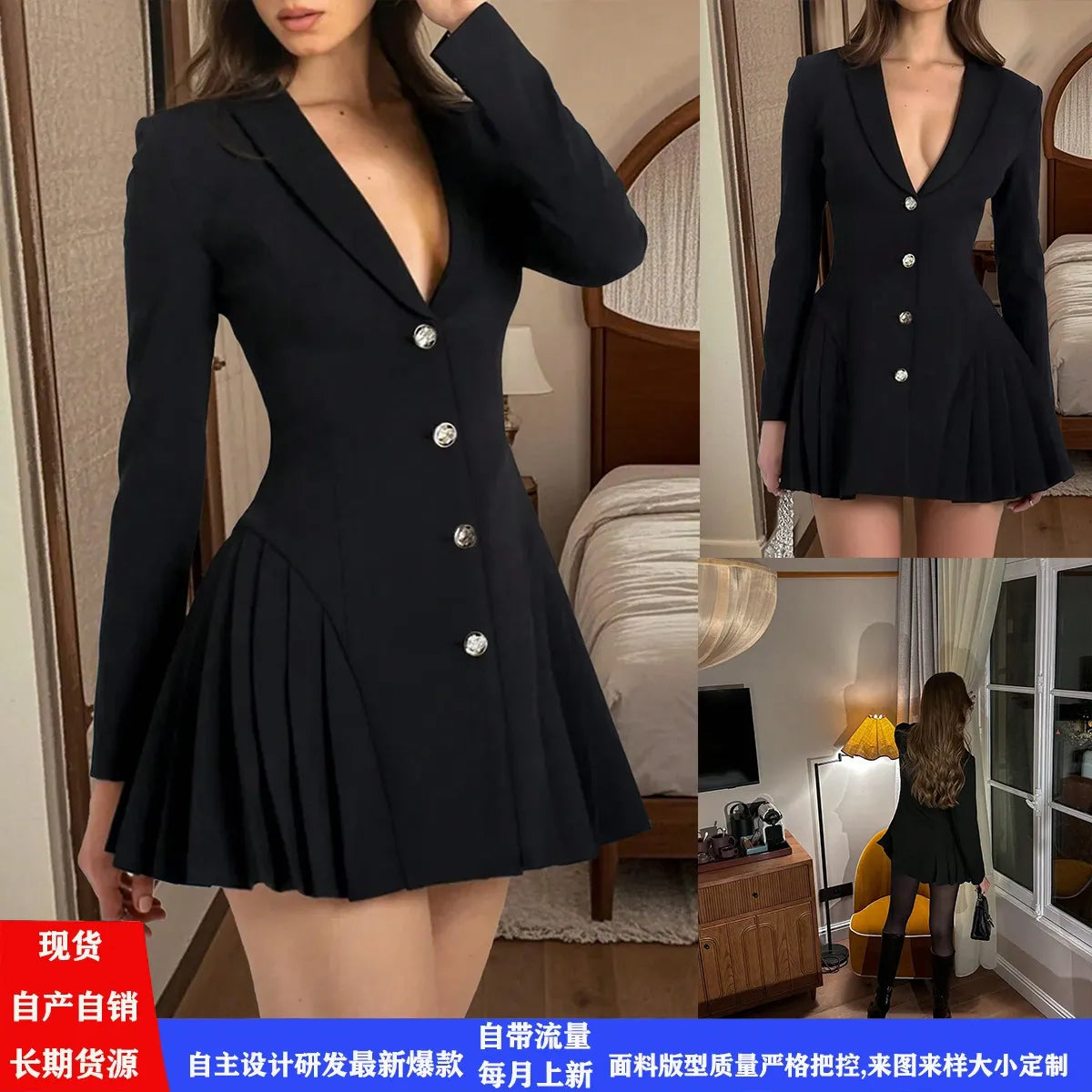 Lapel Single Breasted Pleated Blazer Mini Dress