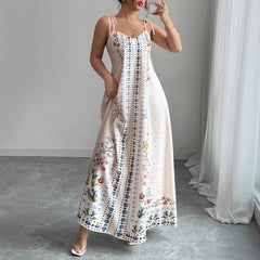 White Floral Print Tie Shoulder Maxi Dress