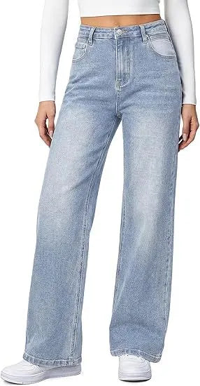 High‑Waist Light Wash Wide Leg Jeans