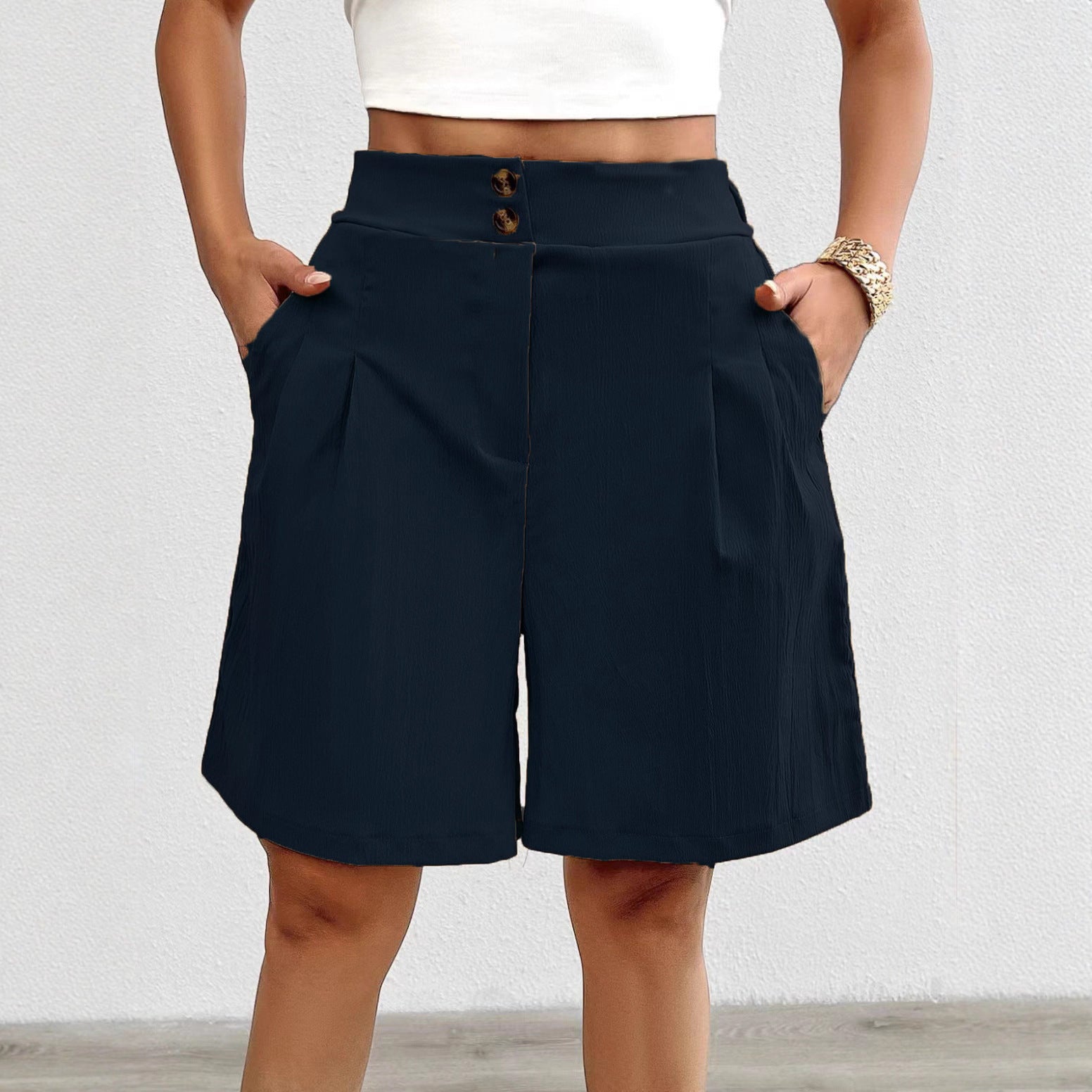High Waist Pleated Wide Leg Shorts