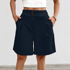 High Waist Pleated Wide Leg Shorts