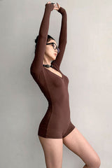 Casual Long Sleeve Zip Tight Bodysuit