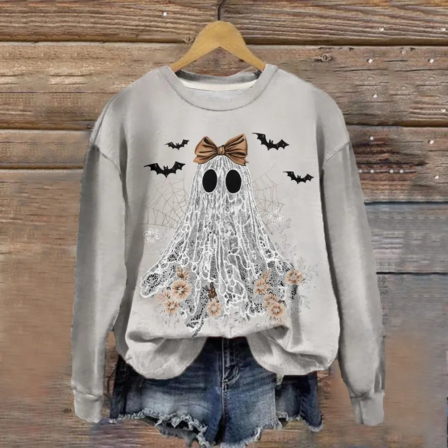 Halloween Witch Pumpkin Print Crew Neck Sweatshirt