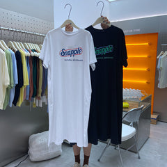 Letter Print Crew Neck Loose Long T-Shirt Dress