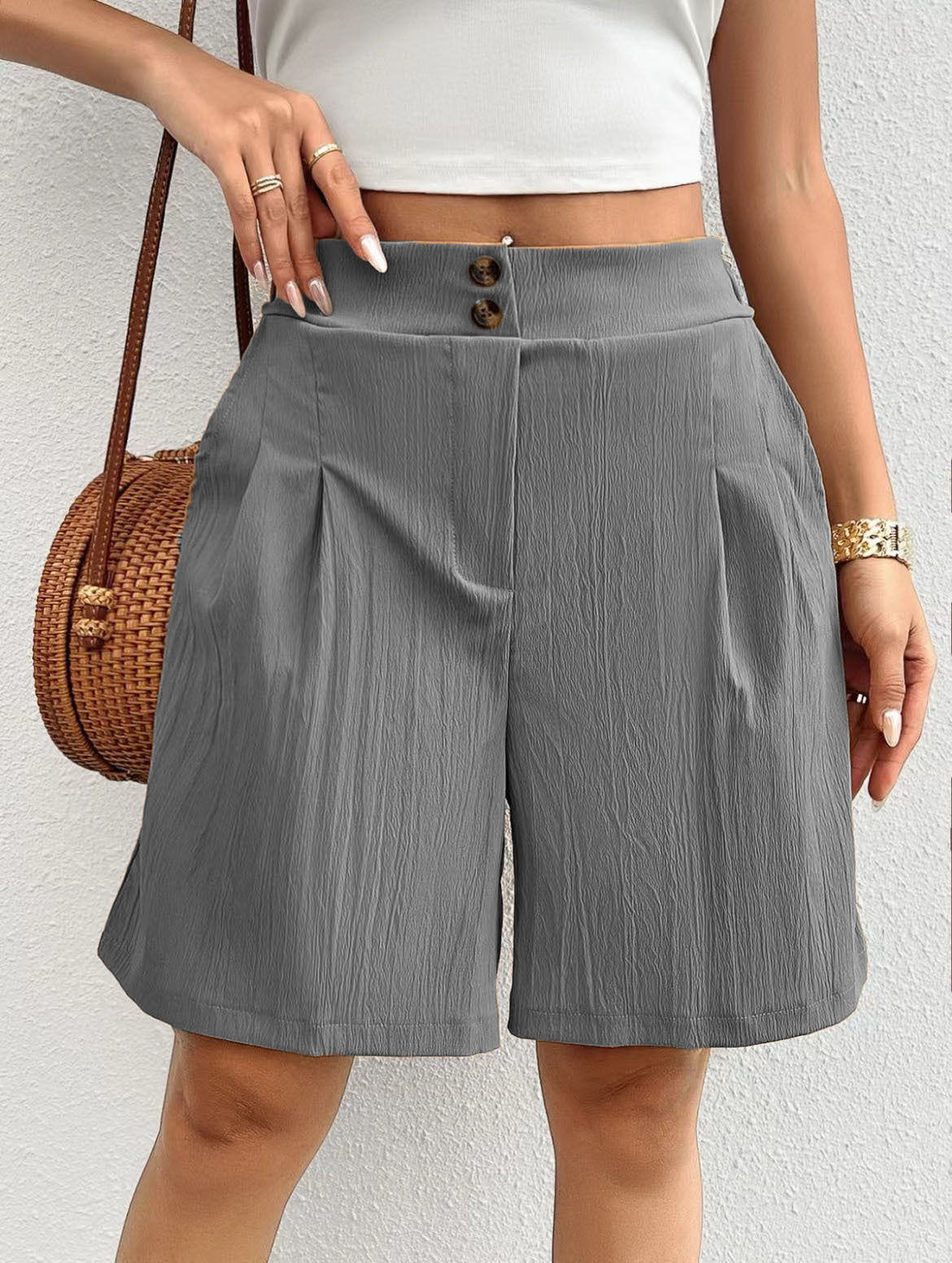 High Waist Pleated Wide Leg Shorts