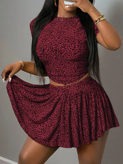 Leopard Print Crop Top & Ruffled Skort Two Piece Set