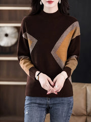 High Neck Color Block Knit Sweater
