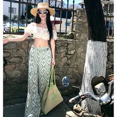Geometric Printed High Waist Wide Leg Long Pants