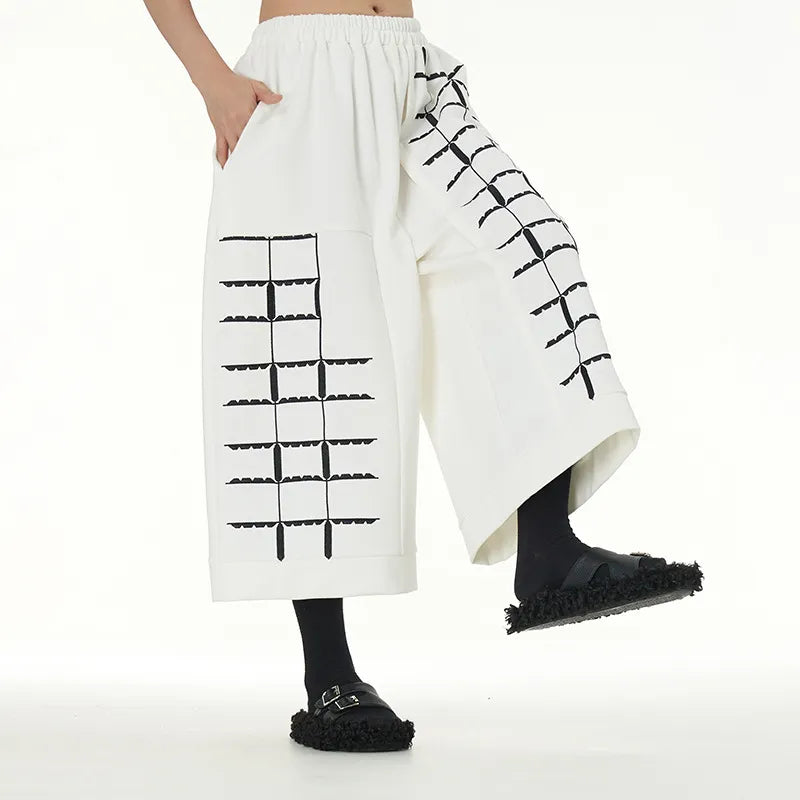 Product Title Elastic Waist Contrast Splicing Loose Cropped Wide-Leg Pants