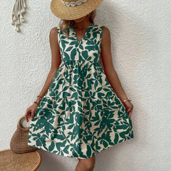 Floral Print V-Neck Sleeveless A-Line Casual Dress