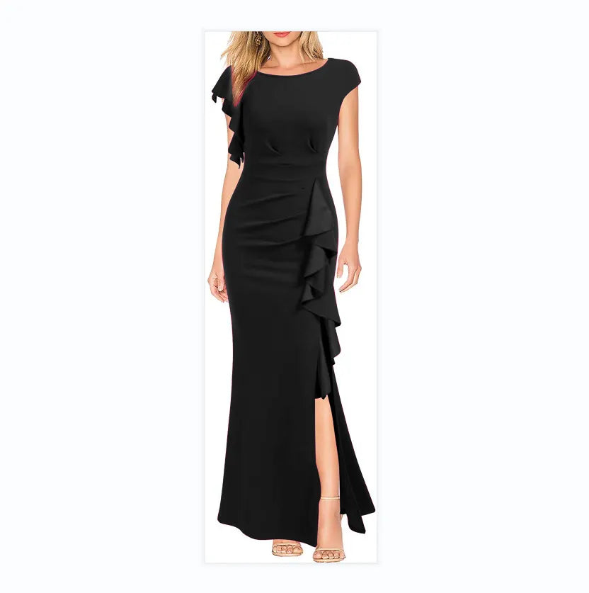 Ruffle Accent Bodycon Midi Dress