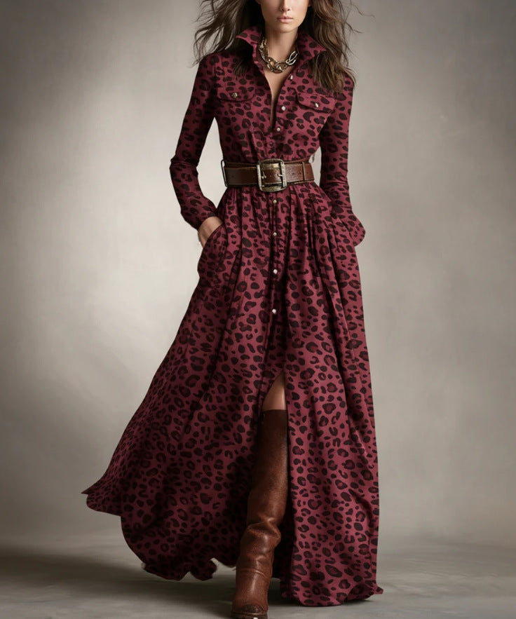 Vintage Western Tartan Plaid Maxi Dress for Collared Long Sleeve Flowy A Line Shirt Dress